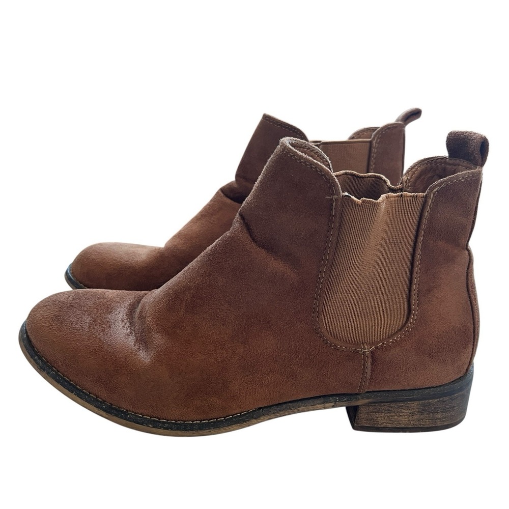 Cathy Jean Brown Suede Chelsea Ankle Boots Womens Size 7 Block Heel Bootie